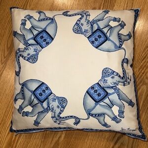 Jim Thompson 100% Silk Blue White‎ Elephant Pillow 16” Square